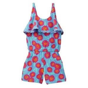 KATE SPADE TANGIER FLORAL BLUE FUSHIA big GIRLS COTTON ROMPER